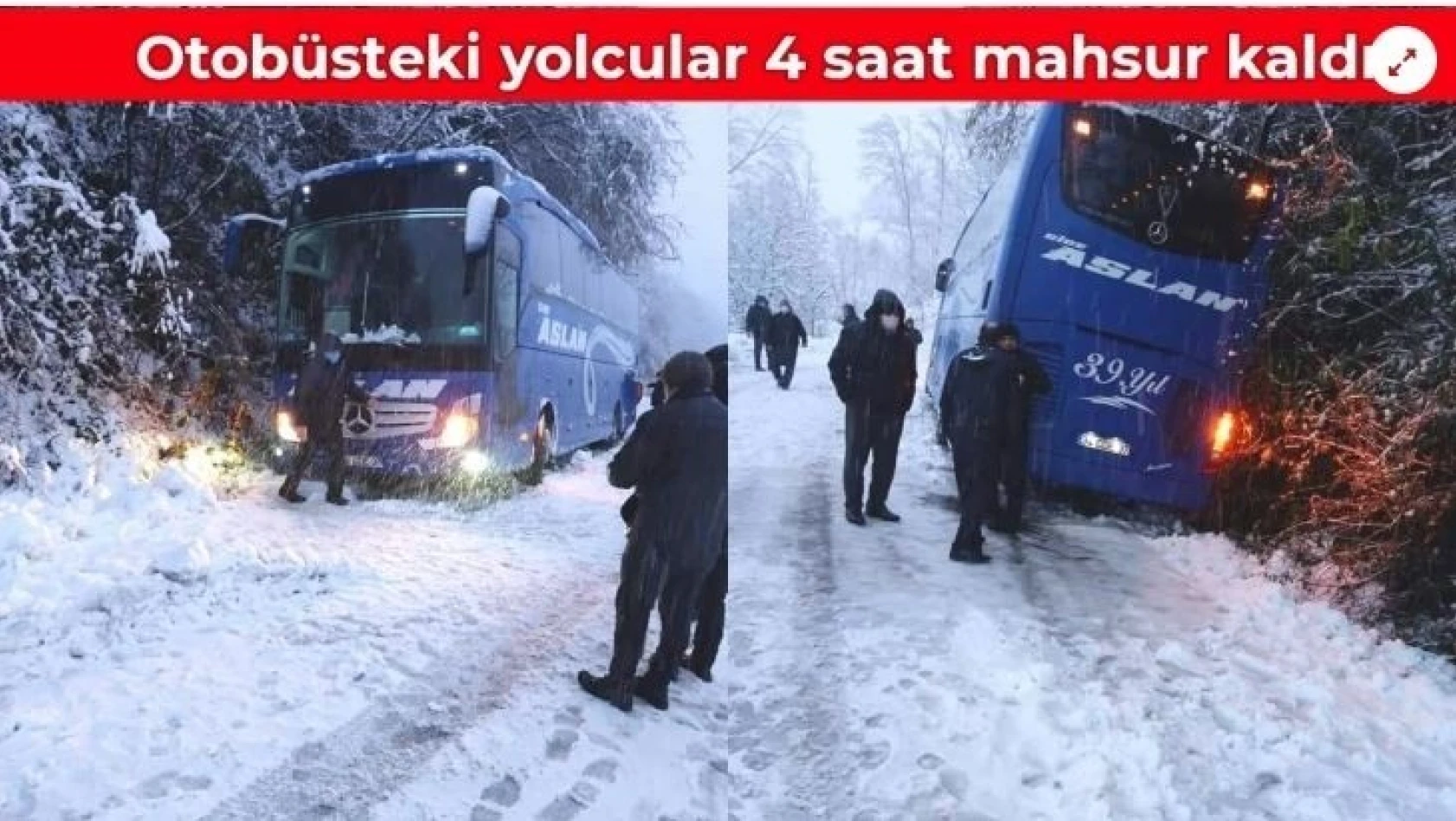 Yolcu otobüsü karda mahsur kaldı