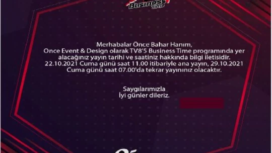 Oncevent&Desing Organizasyon TV8'5 da