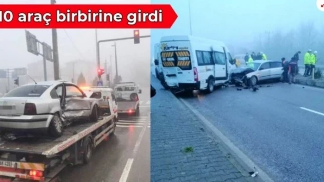 Zincirleme kaza, yol savaş alanına döndü Bartın'da buzlu yolda kayan araçlar birbirine girdi