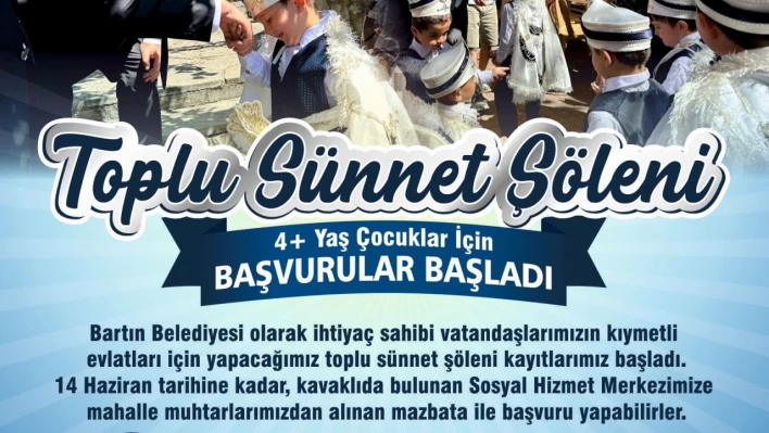 Bartın Belediyesi'nde toplu sünnet kayıtları başladı