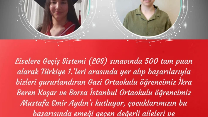 İlimizin gururları Gazi ve Bartın Borsa İstanbul Ortaokulu'ndan